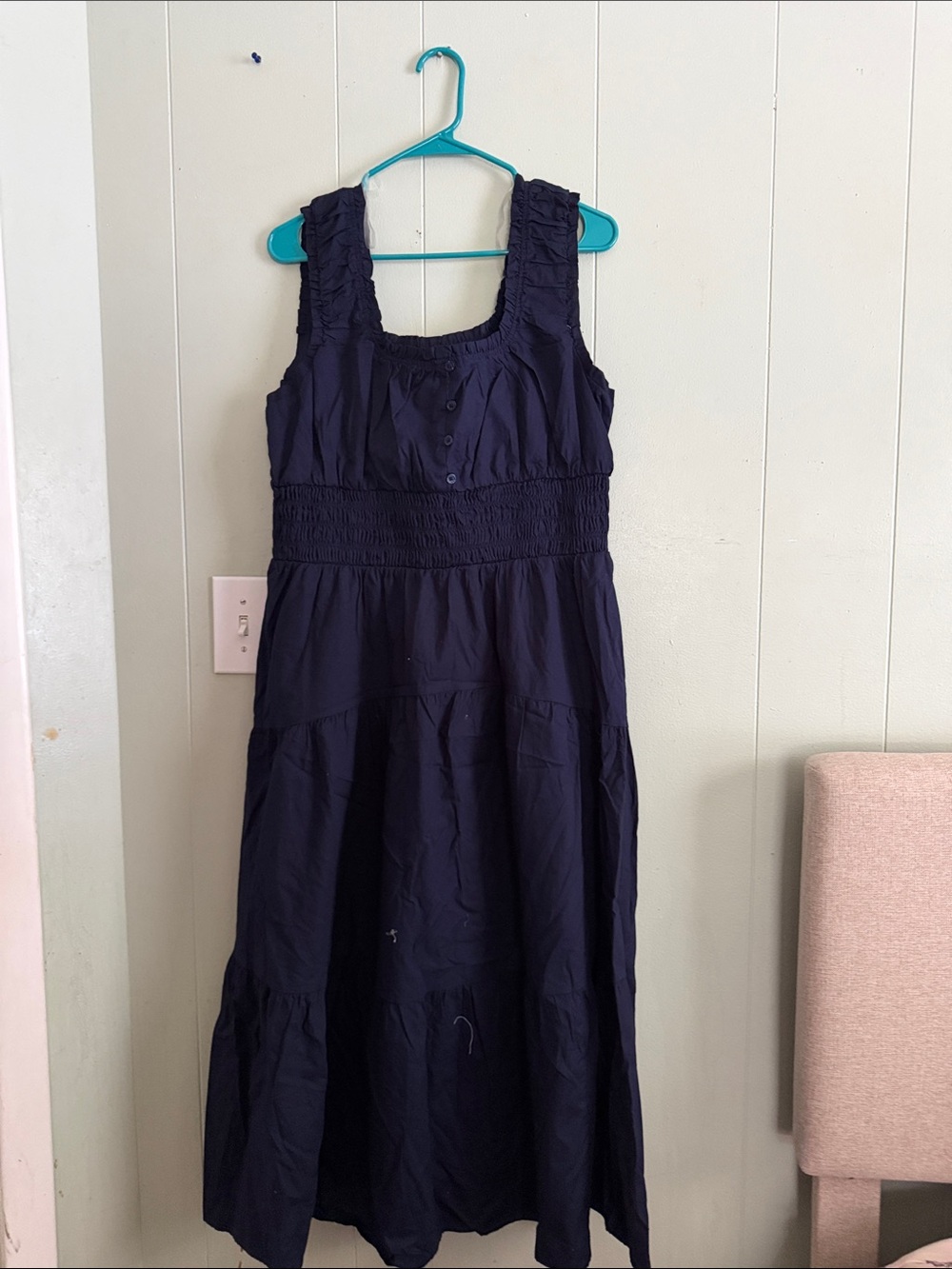 Women’s Sleeveless Navy Smocked Midi Dress NWT XL PTP 22
